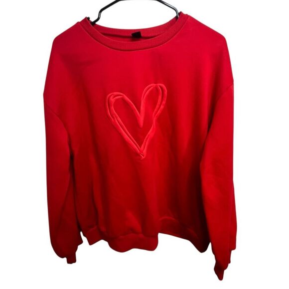 SHEIN Red Heart Graphic Long Sleeve Crewneck Sweatshirt - Picture 1 of 4